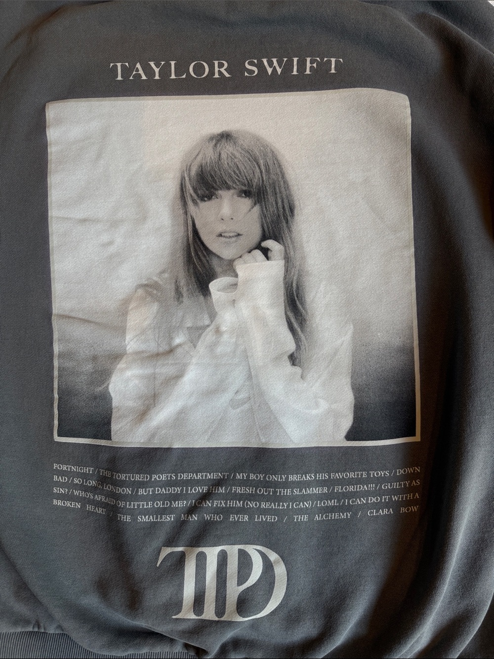 Taylor Swift Charcoal Gray Pullover with Black & White Photo Print
